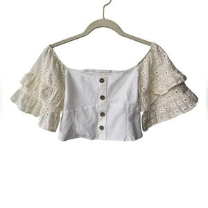 Zara White Eyelet Off-Shoulder Crop Top